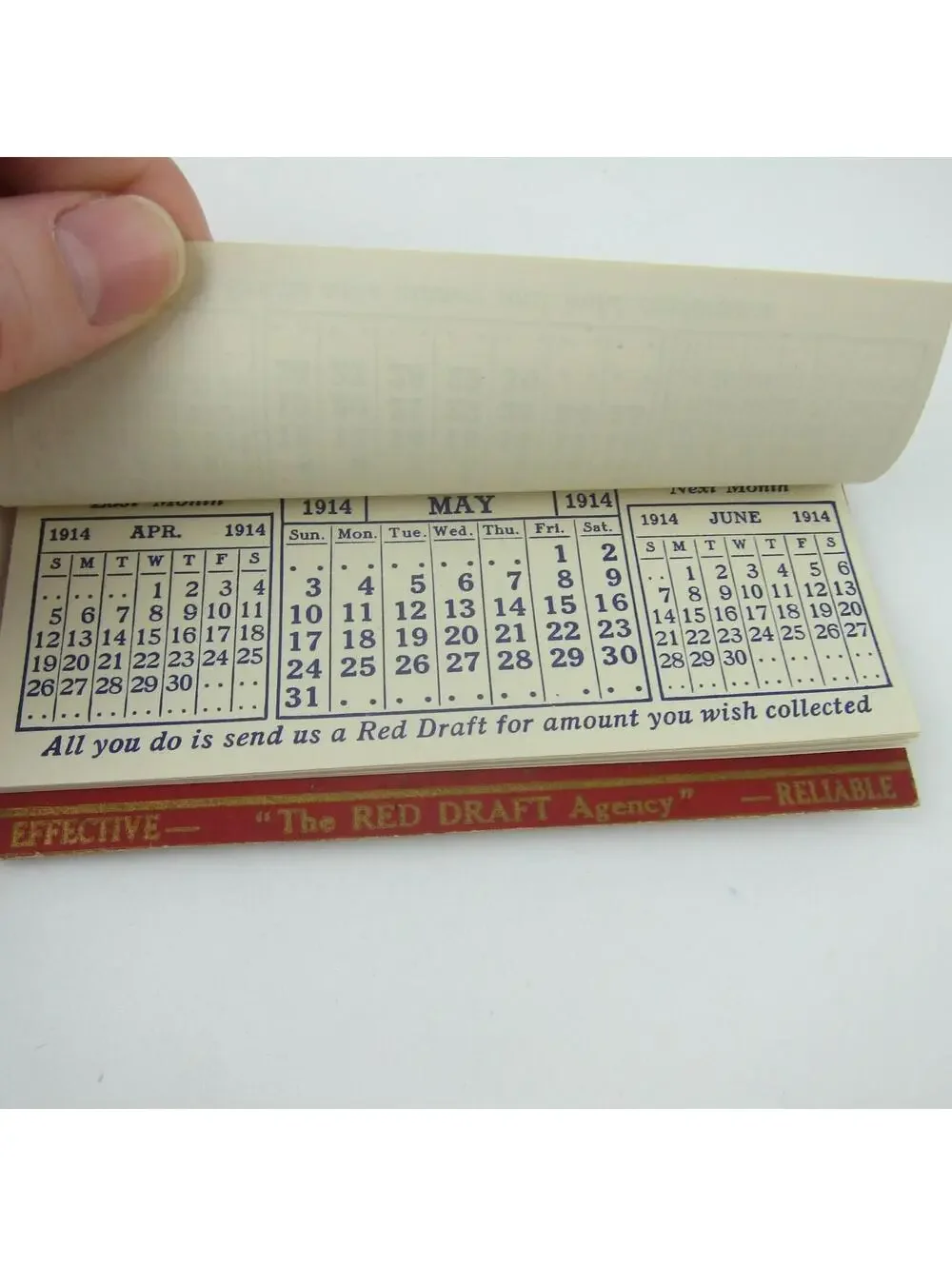Antique 1914 Calendar Pad K. & M. Red Drafts Agency Debt Collection 4.75 x 2.5